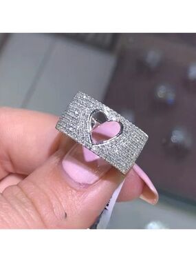 Titanium Ring with Hollowed Heart and Inlaid Zirconia Fashion stones
